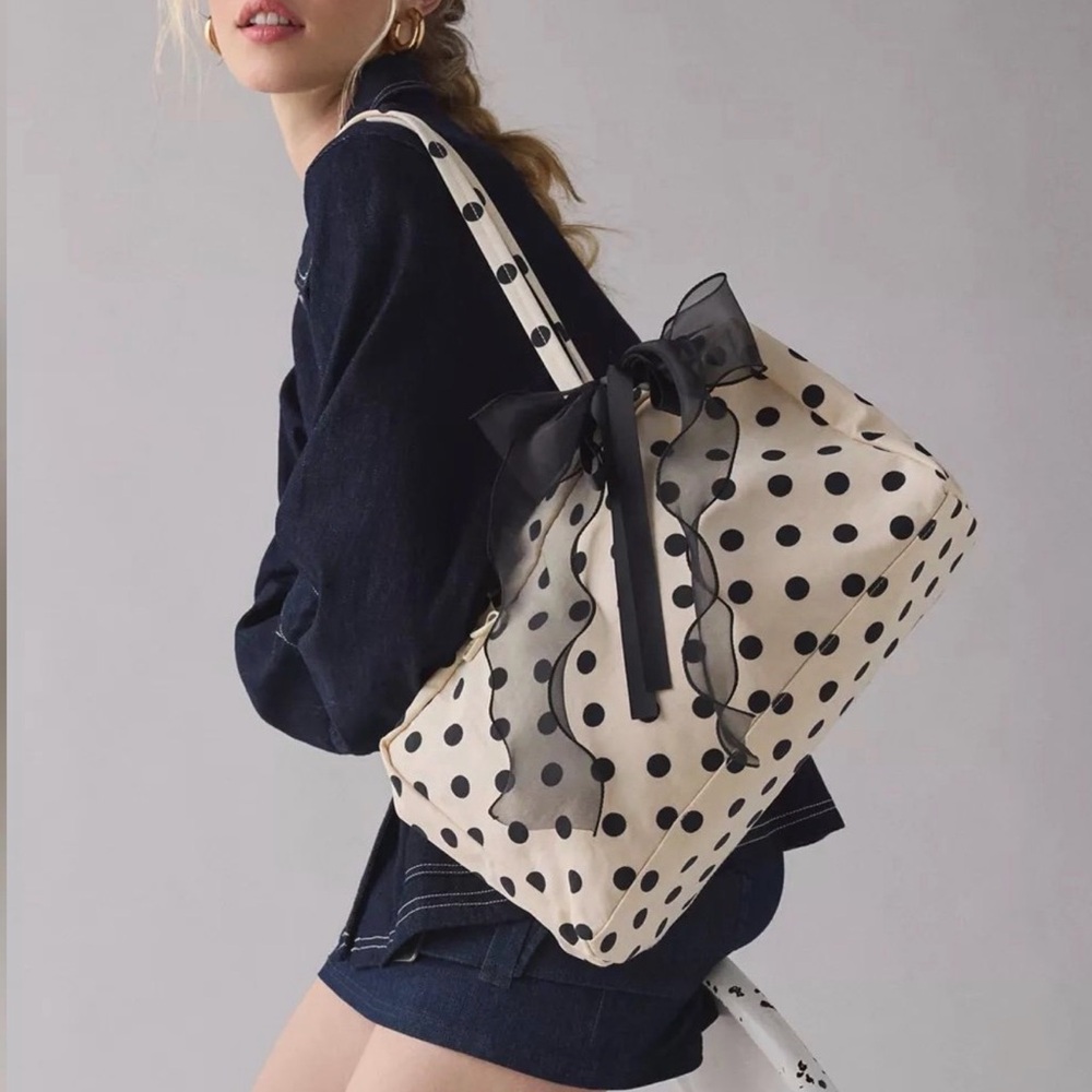 BAGGU White Polka Dot - Medium Nylon Bowler Bag